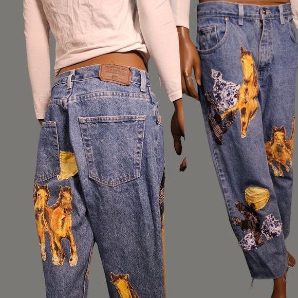 Faded Glory denim size 29-30 W with western inspired patchwork design - Picture 3 of 3